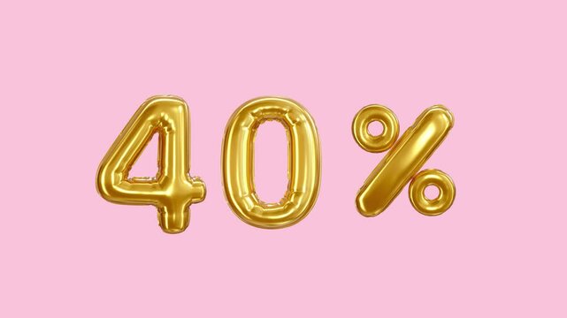 40 % deal coupon percent inflated foil balloon discount sign, realistic 3d render, mylar balloon , special price offer pink background