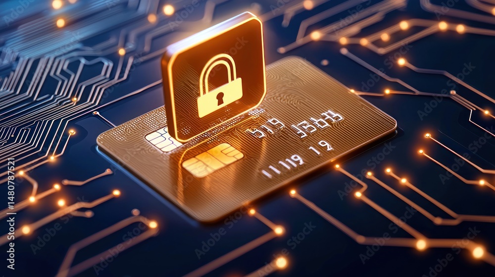 Poster Secure payment card on a motherboard signifying data protection