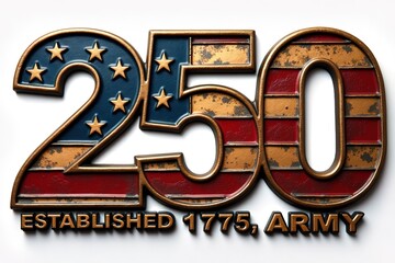 Celebrating 250 Years of U.S. Army - Metallic "250" with American flag elements and "ESTABLISHED 1775, ARMY", ideal for anniversary commemorations and military - themed displays.