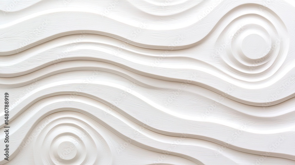 Aufkleber Abstract wavy and concentric circles pattern in a white surface