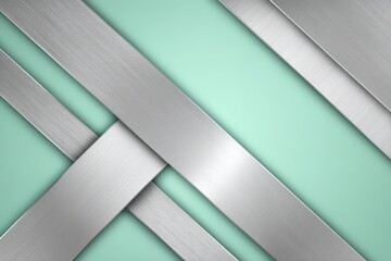 Obraz premium Abstract design with intersecting metallic stripes on a mint background.
