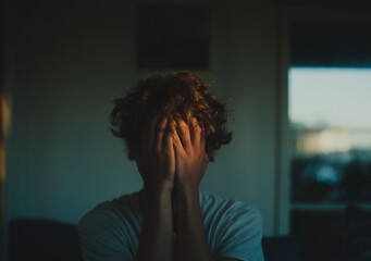 Hands Over Face – Emotional Portrait of Man in Mental Health Crisis