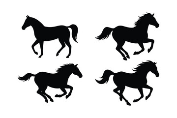 Running Horse Silhouettes Vector Set – Galloping Black Horse Clipart