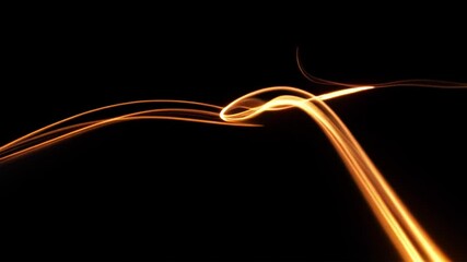 Glowing wavy orange light trails on a black background - Powered by Adobe