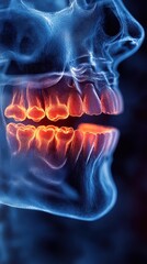 High resolution x-ray style rendering showing inflammation in the jaw area.