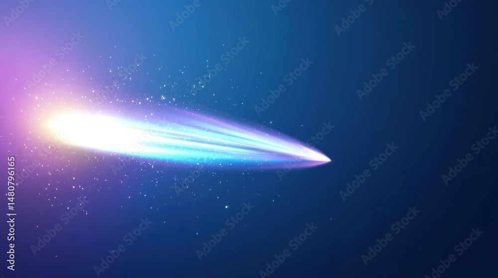 Poster clean abstract design with a minimal comet trail on a dark blue gradient, ideal for presentations an