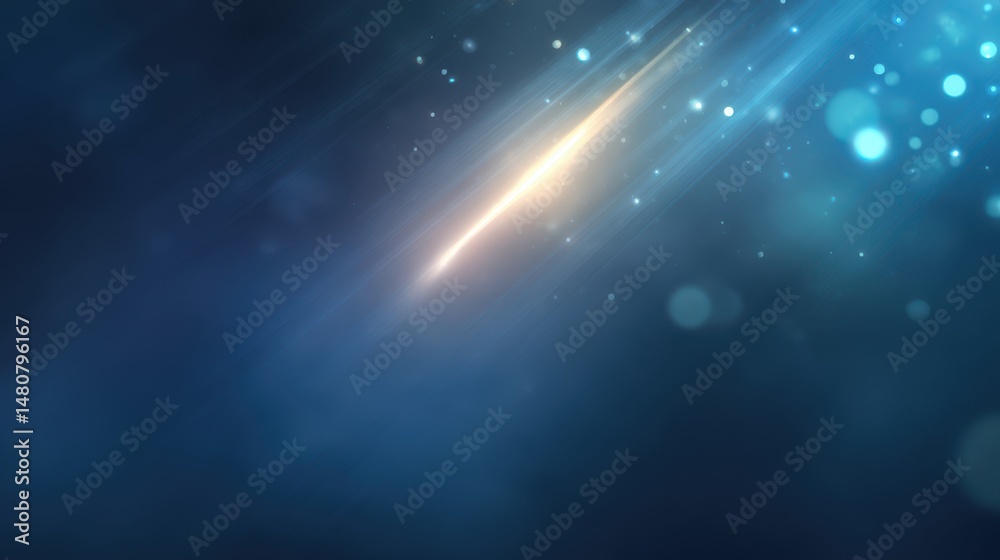 Poster stylized digital comet with soft motion for cosmic minimal branding.