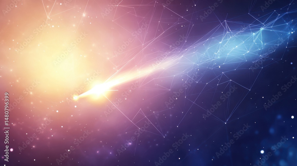 Poster Low-poly comet shooting through digital space, perfect for tech and data visuals.