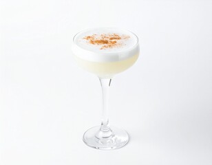 Pisco Sour Cocktail con Limón sobre Fondo Blanco