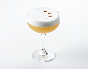 Pisco Sour Cocktail con Limón sobre Fondo Blanco