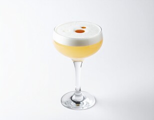Pisco Sour Cocktail con Limón sobre Fondo Blanco