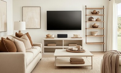 Neutral-toned living room with modern d?cor