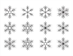 Simple Snowflake Icons in Various Designs for Seasonal and Winter Themes