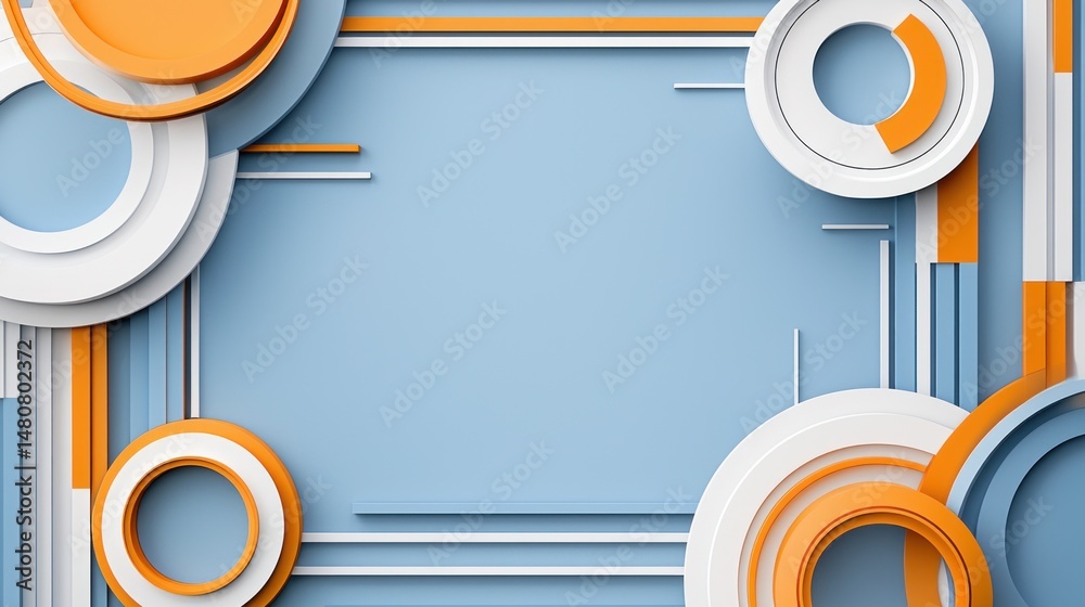 Poster Three dimensional geometric composition with circles and linear elements