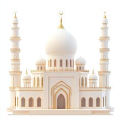 Elegant white mosque structure with gold accents.