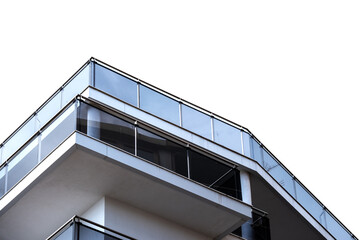 Modern architectural design highlighting glass balcony railing on contemporary building