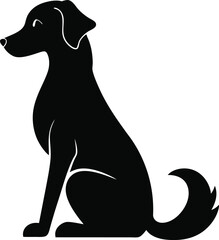 Black dog silhouette sitting, simple elegant logo for pet shops