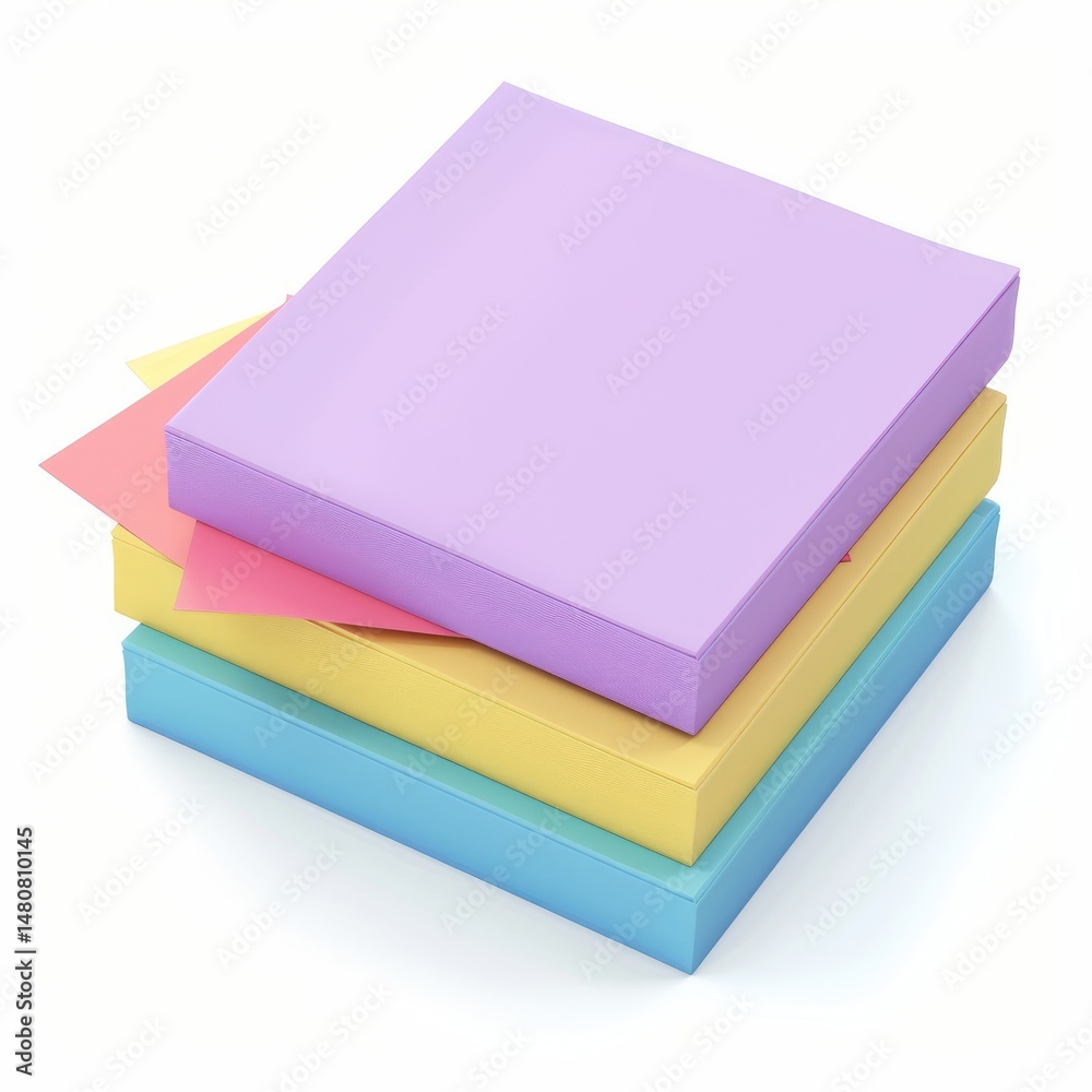 Poster stack of colorful sticky notes displayed on a white background.