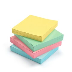 Stack of colorful sticky notes against a white background.