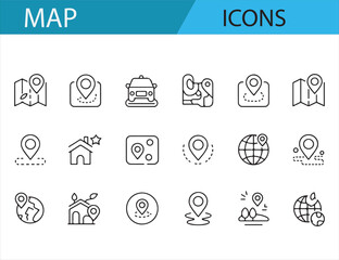 Set of Minimalist Map Location Icons for Navigation and Travel