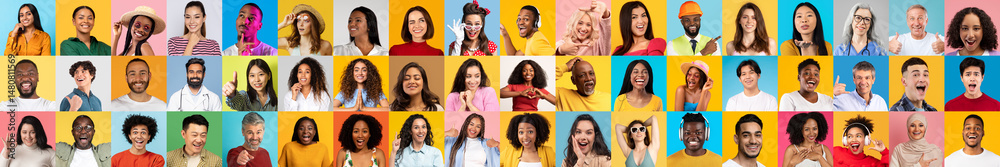 Poster a vibrant collage features a diverse group of people with joyful expressions, celebrating inclusivit