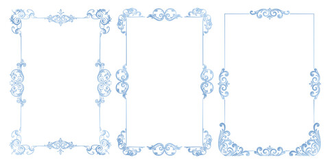 Collection of Simple Line Illustration – Luxury Vintage Wedding Invitation Border in Blue, Elegant Floral Frame, Ornamental Decoration, Classic Hand Drawn Vector Design
