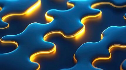 Interlocking puzzle pieces glow with a vibrant golden light