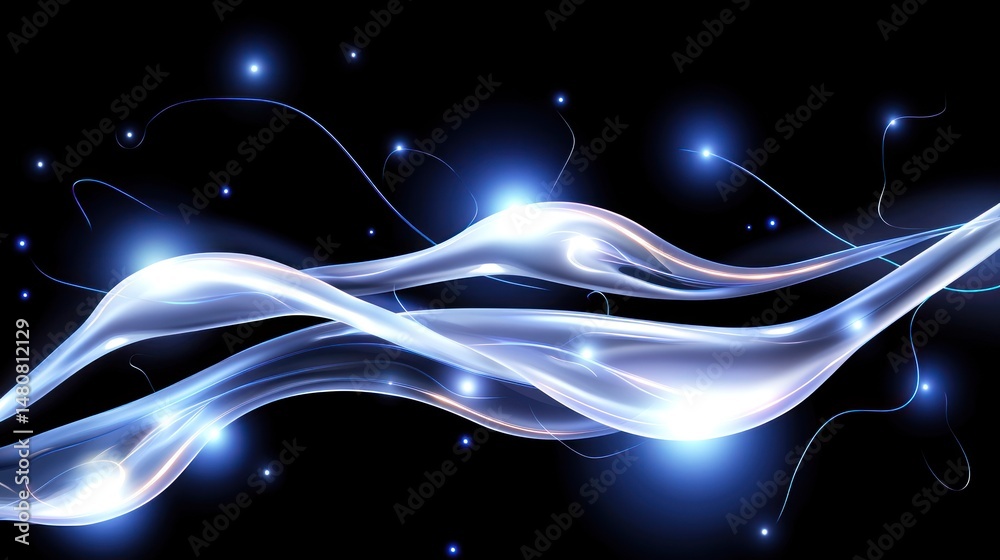 Fototapete Abstract image of glowing waves and sparkling light points