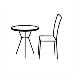 Modern Metal Table and Chair Isolated Line Art Design
