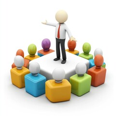 Colorful figures in a meeting or presentation.