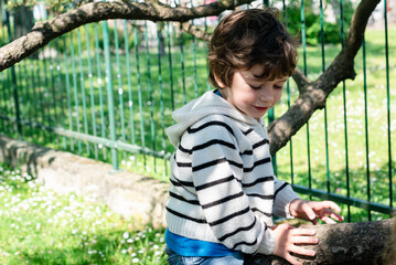 Child enjoys playing in a sunny park while exploring nature
