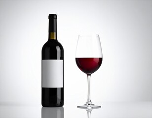 Elegante Botella y Copa de Vino Chileno sobre fondo blanco