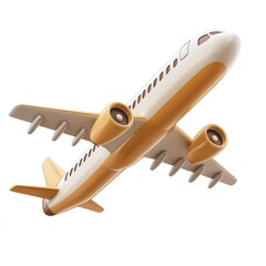 Fototapeta premium Cartoonish airplane in flight, depicted from a bottom-up perspective.