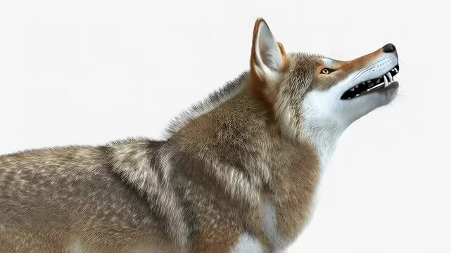 Isolated wolf standing against white background.