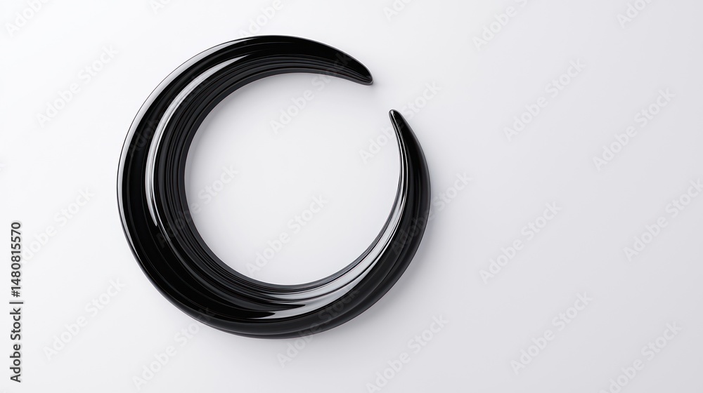Poster black curved shape with a gap on a white surface