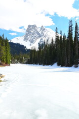 FIELD, BRITISH COLUMBIA, CANADA - April 13th 2025: A stunning spring time day at Emerald Lake in...