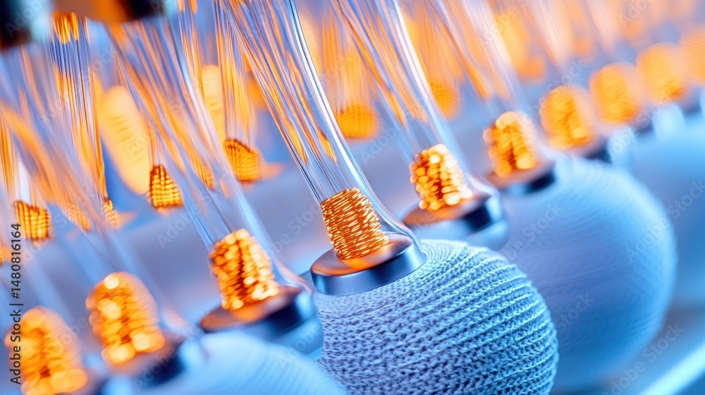 Aufkleber array of fiber optic sensors with copper coils glow brightly