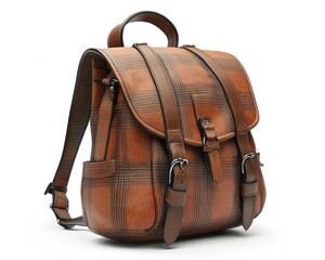 Stylish tan plaid backpack