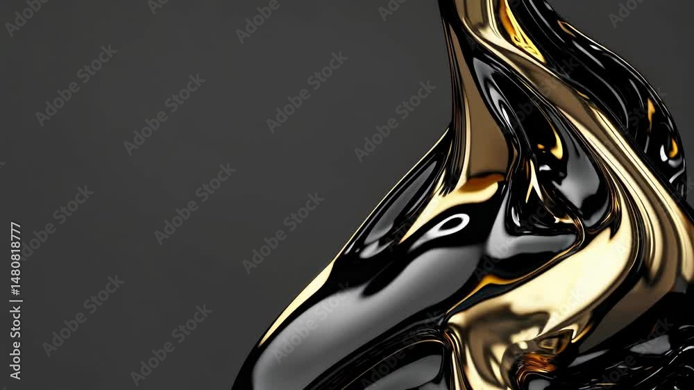Poster luxurious abstract background featuring swirling black and gold liquid paint, creating a dynamic and