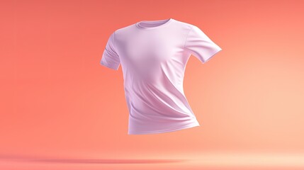 Plain lavender tshirt floats against gradient coral background