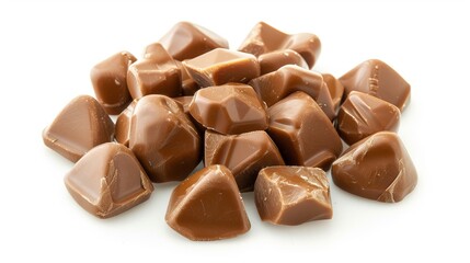 Fototapeta premium Top view of chocolate pieces on white background