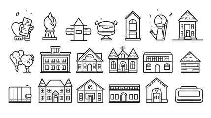 Back to School Cartoon Vector Thin Line Icon Set for Educational Designs