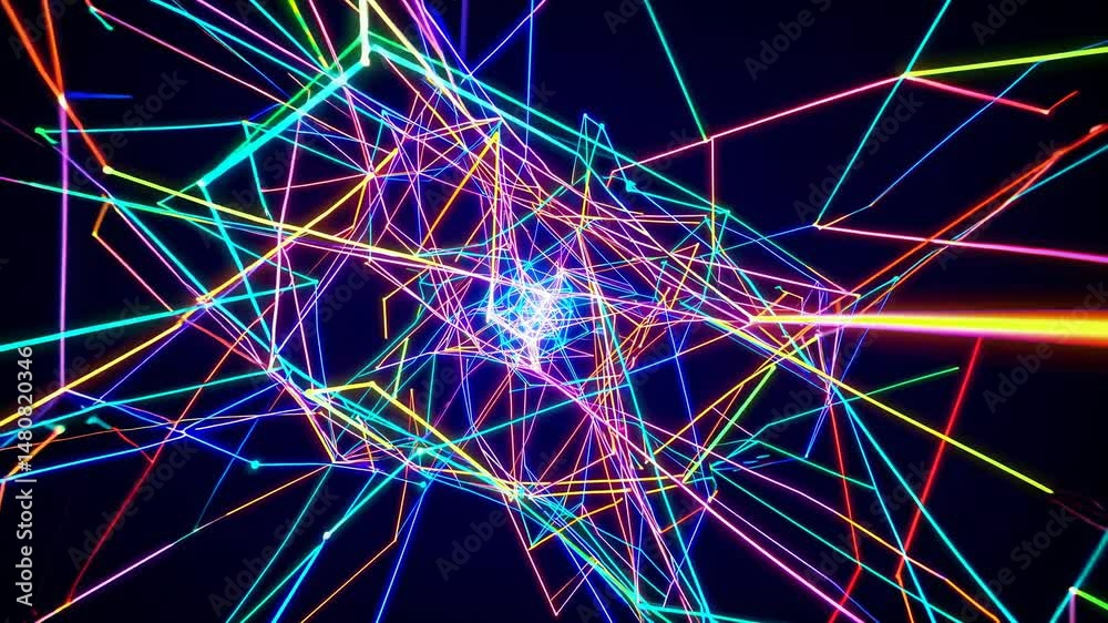 Wall mural bright neon light trails intersect, forming complex geometric patterns against a dark backdrop, crea
