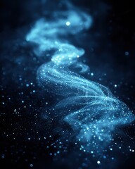 Abstract image of ethereal blue smoke with glittering particles against a dark background
