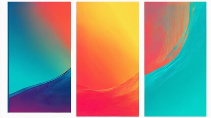 Naklejka premium Abstract Triptych of Vibrant Gradient Colors and Subtle Textured Waves