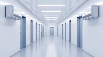 Obraz premium Bright White Corridor with Air Conditioners, modern , interior