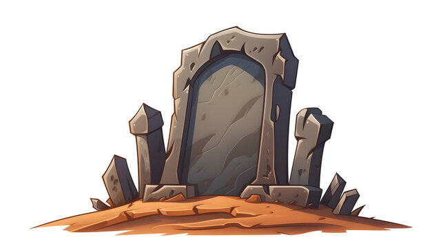 Vintage Broken Cartoon Tombstone for Grave Burial - Illustration for Halloween Concepts and Cemetery Scenes