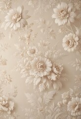 Intricate ecru floral wallpaper, soft neutrals  , wedding backdrop, floral pattern, cream
