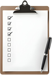 Checklist on Clipboard with Pen and Marked Boxes