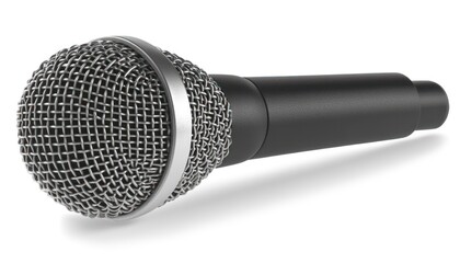 Close-up of a black microphone.  Metal mesh grille